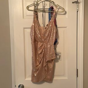 ruched sequin body con dress